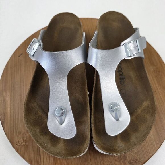 Birkenstock Papillio 39/ US 8 Gizeh Thong Sandals Metallic Silver Slip On - Picture 7 of 14